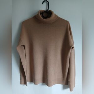 Halogen 100% Cashmere Camel Turtleneck Sweater Drop Shoulder Relaxed Fit SzSm
